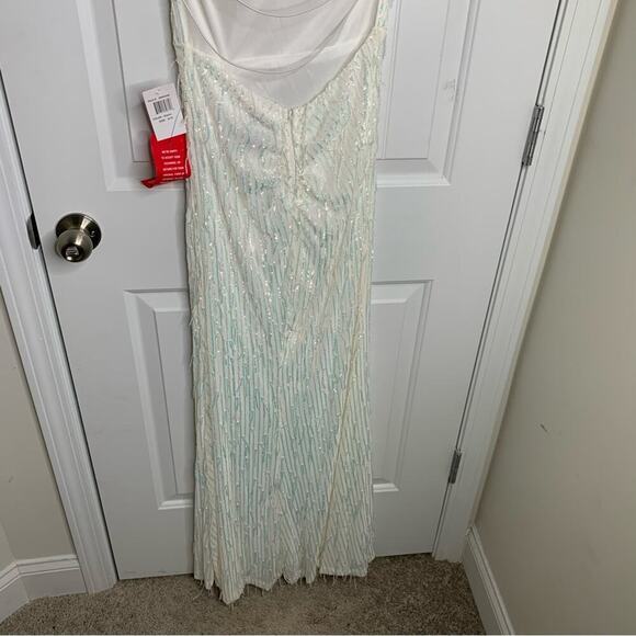 B Darlin white fringe sequin slit front maxi dress homecoming prom bridal shower - Picture 6 of 10
